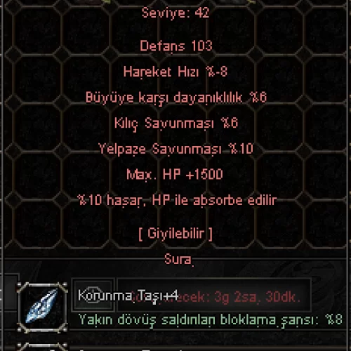  1.5K HP - 10 HP ABSORBE - +4 TASLI - +8 MISTIK PLAKA ZIRH